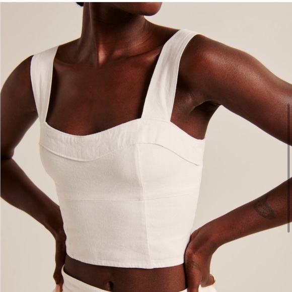 NWT Abercrombie Cropped Linen-Blend Corset Top, size large, black - Picture 4 of 7
